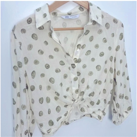 ZARA POLKA DOT PRINT SHIRT WITH FEONT KNOT SIZE S - Picture 9 of 11